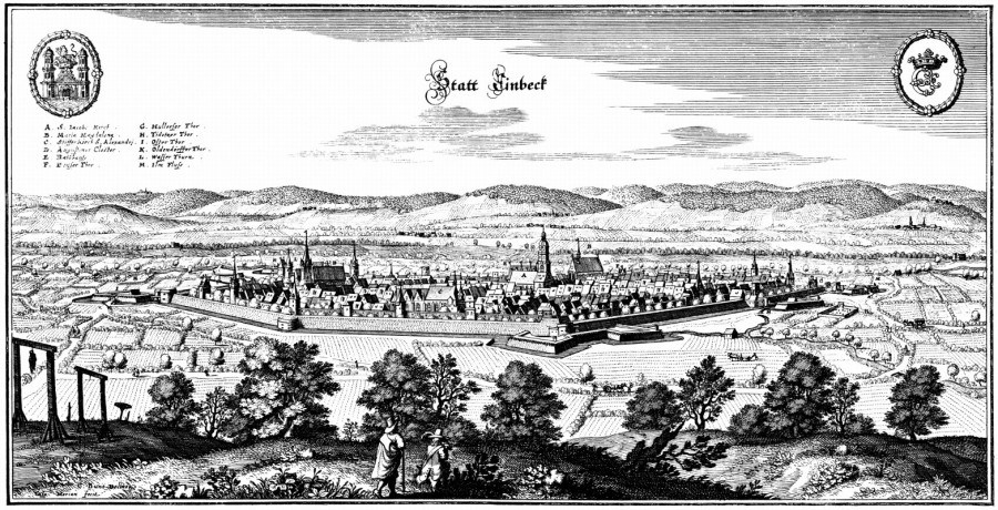 Гравюра с изображением города Айнбек, 1654 год