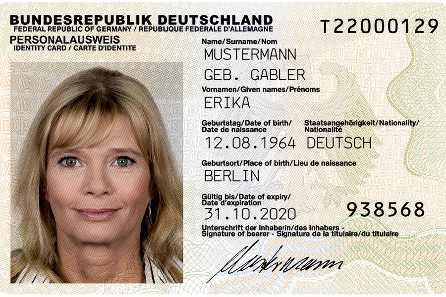 Официальный образец немецкого удостоверения личности — Personalausweis. Изображение: Bundesdruckerei