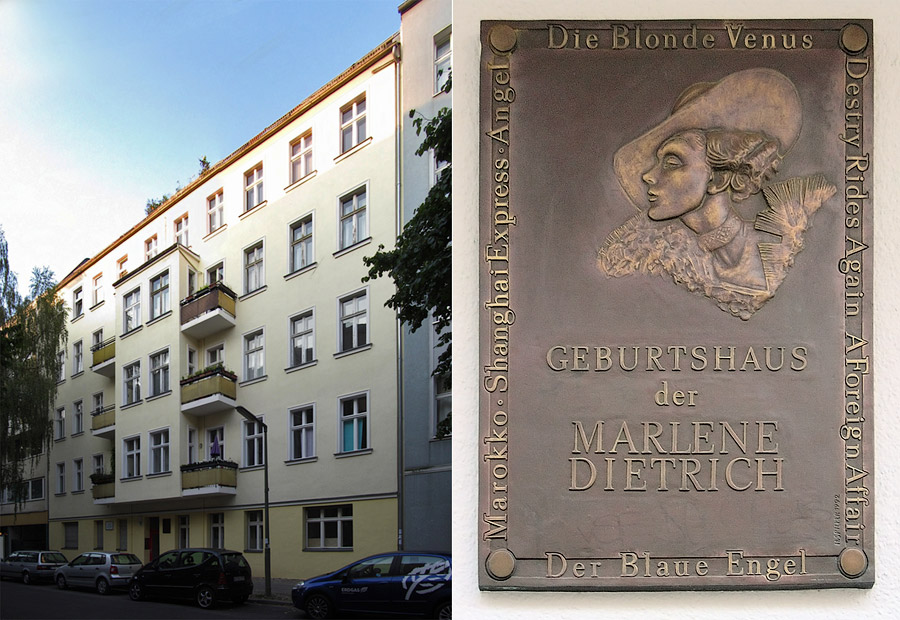 Дом, где родилась Марлене Дитрих, а также мемориальная доска в ее память. Фото: Википедия
